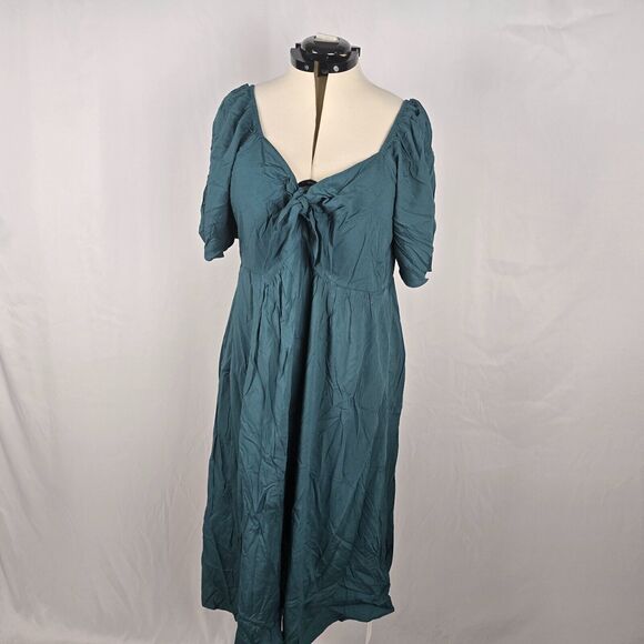 Bloomchic Dress Women's 1X Green On or Off Shoulder Knotted Midi Plus Size NWT - Picture 10 of 14